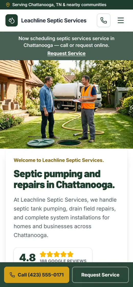 Example septic website design on a phone