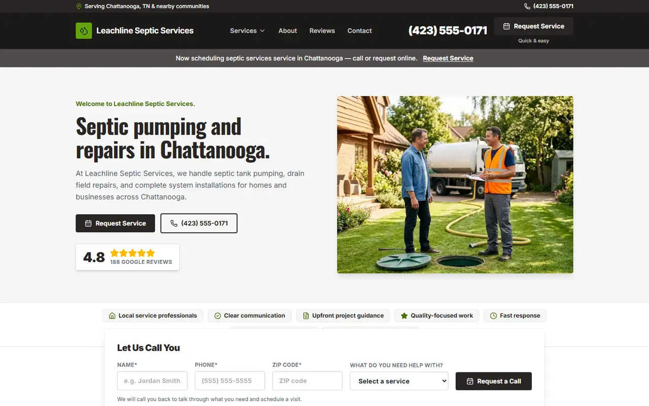 Septic website design, look 2