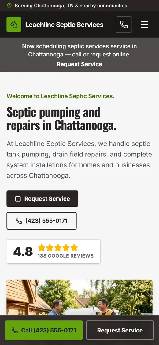 Septic website design, look 2 on a phone