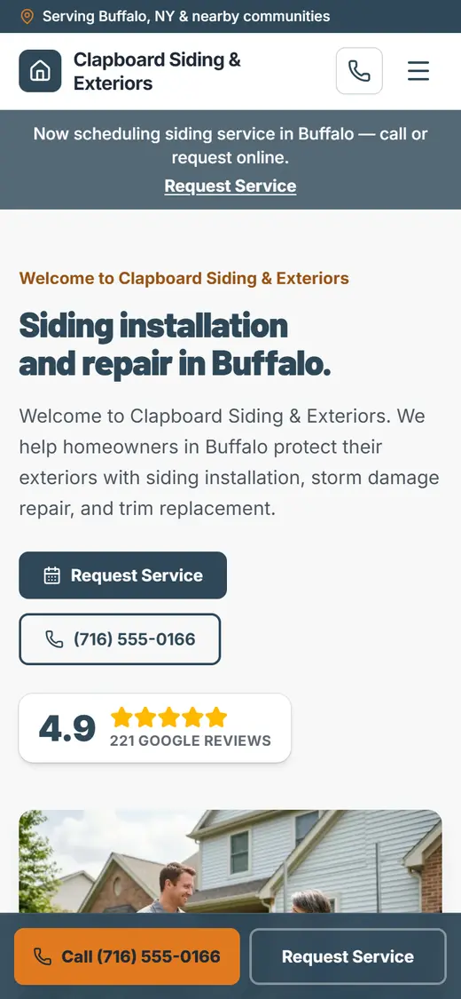 Example siding website design on a phone