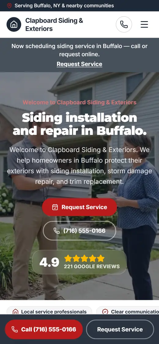 Siding website design, look 2 on a phone