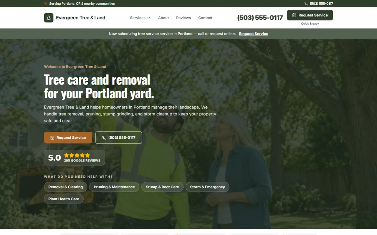 Example tree service website design