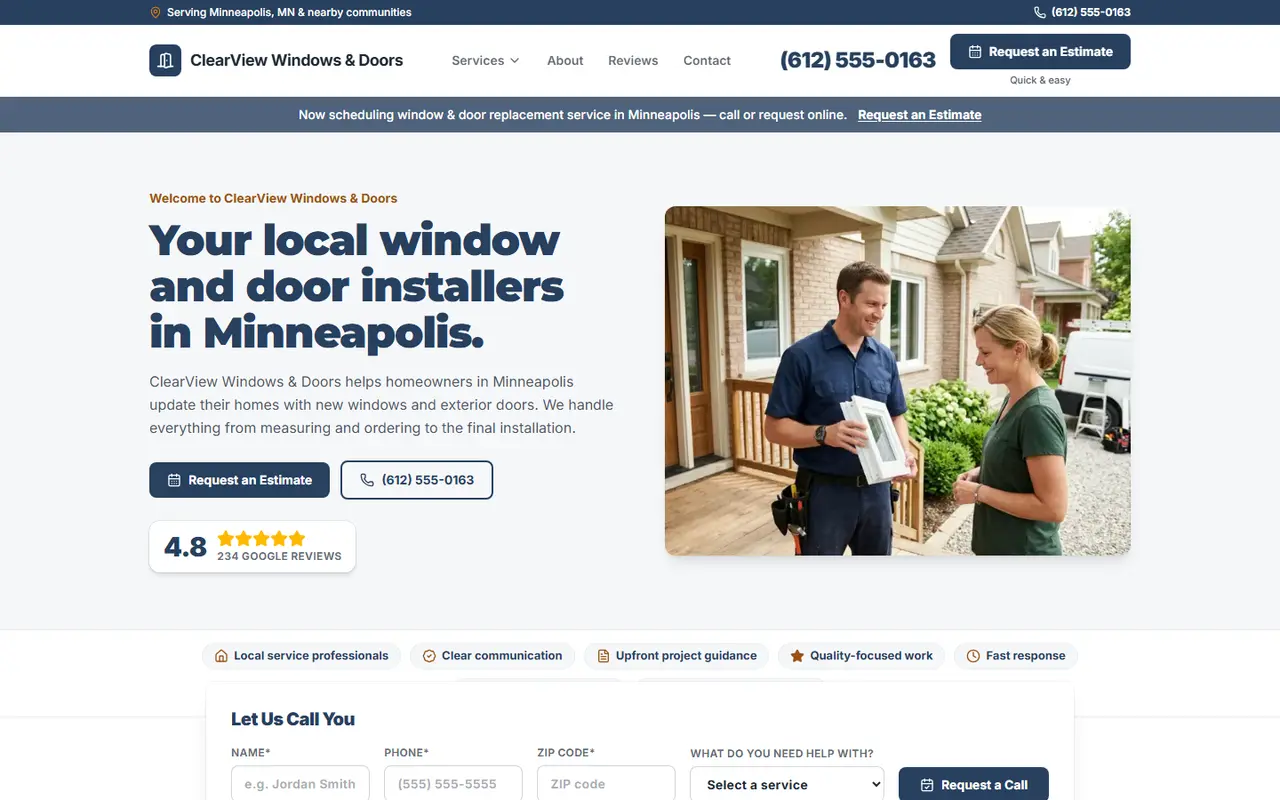 Example windows & doors website design