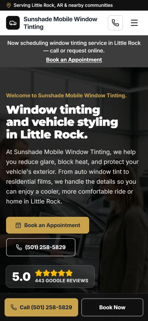Example window tinting website design on a phone