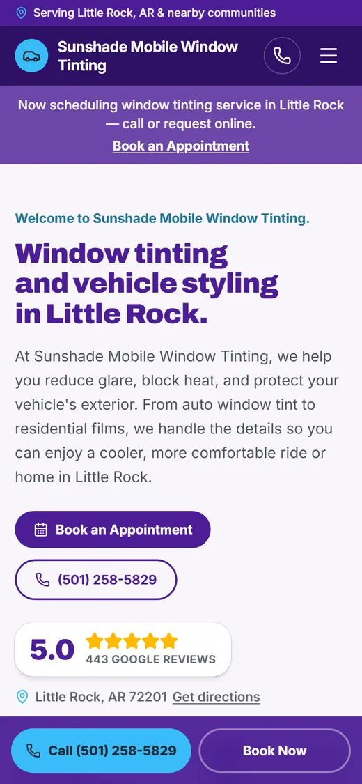 Window Tinting website design, look 2 on a phone